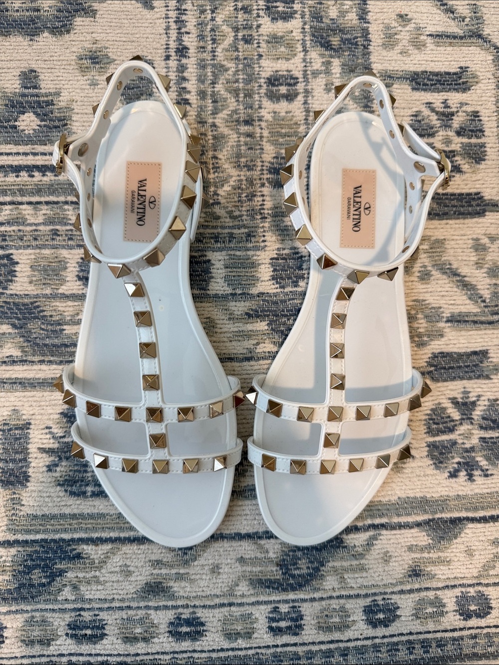 Valentino White Jelly Rockstud T-Strap Sandals